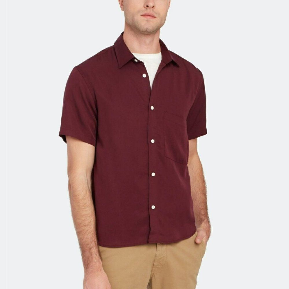 Native North Men's- S, M - Japanese Short Sleeve Tencel Button Up Shirt Bordeaux